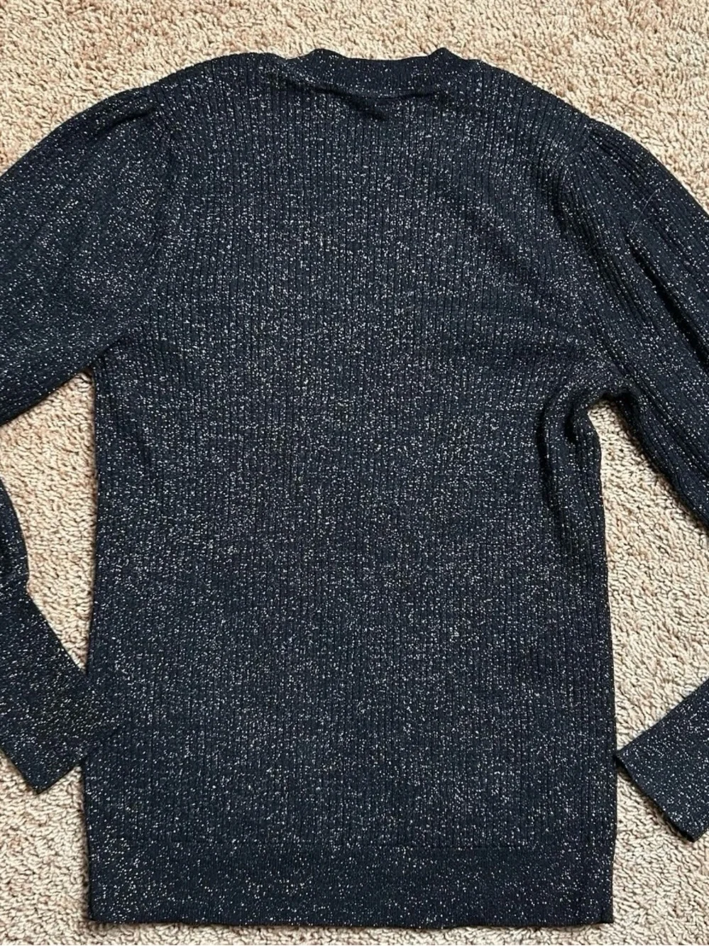 Loft Black Gold Shimmer Sparkle Puff Sleeve Knit Sweater Medium Party Chic Date